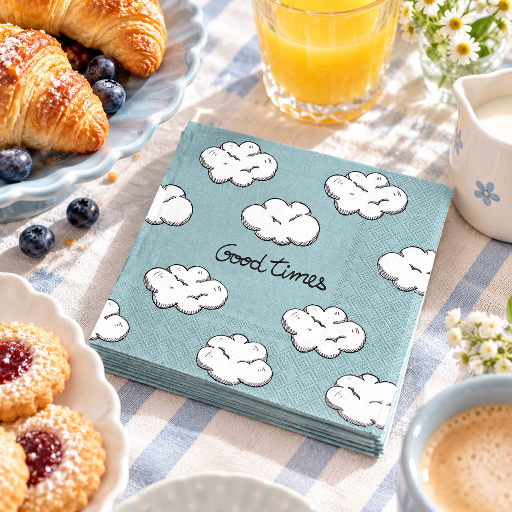 Lot de 20 serviettes en papier motif nuages - Bleu