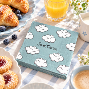 Lot de 20 serviettes en papier motif nuages - Bleu