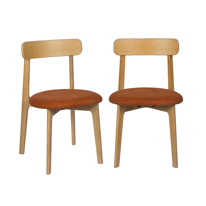 Chaise vintage bois d'hévéa teinte naturelle et tissu texturé (lot de 2) VICTOIRE