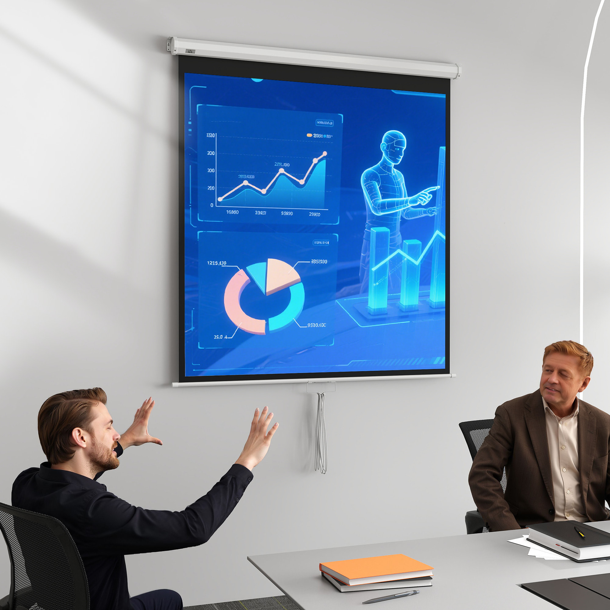 Pantalla de Proyector Manual 85 Pulgadas Pantalla de Proyección Portátil Formato 1:1 para Interior y Exterior Cine en Casa Patio 146x146 cm Blanco