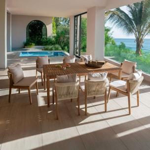 Ensemble de jardin table et 10 chaises en bois avec coussin FIDJI