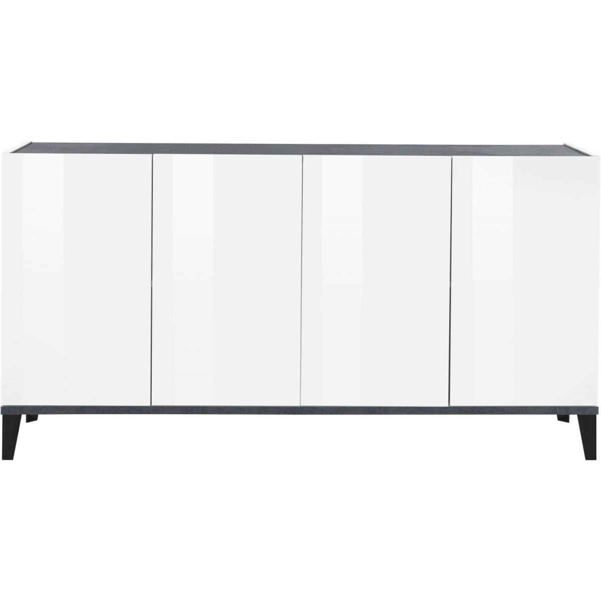 Credenza moderna a 4 ante, Made in Italy, Madia da cucina rialzata, Buffet di design da soggiorno, Cm 160x40h82, Bianco lucido e Ardesia