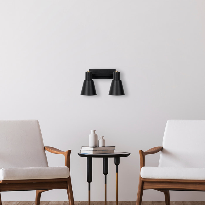Aplique de pared, metal , negro, 38x21x21, casquillo 2 x E27 Max 40 W
