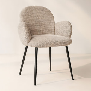 Lot de 2 fauteuils de table en tissu beige et pieds en métal GINETTE