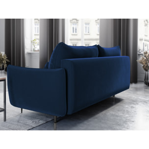 Canapé convertible avec coffre de rangement "Vermont" 3 places en velours bleu roi