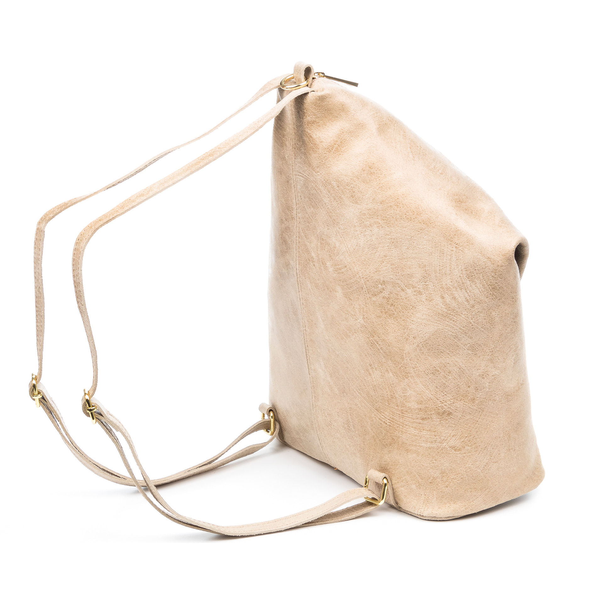 FIRENZE ARTEGIANI Lorena Borsa Zaino da Donna. Vera Pelle Scamosciata Stone Washed Made in Italy 29x12x35 Cm. Beige