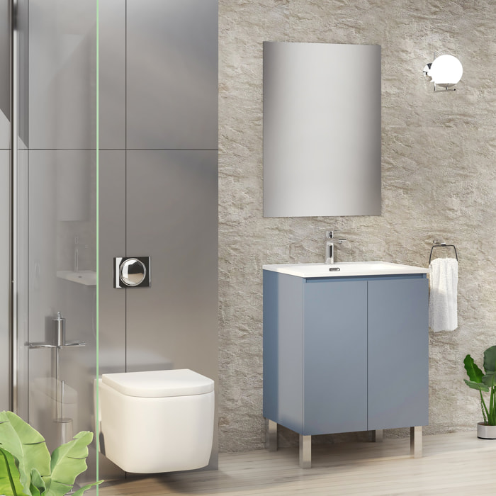 Ensemble de Salle de Bain Lust | 60 cm Bleu | Deux Portes | Lavabo Encastré | N'inclut pas le Miroir | Meuble Assemblé | Alday