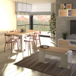 Pack mesa de comedor 123 y mesa de centro Vita Blanco Artik (Blanco Mate) - Roble Canadian