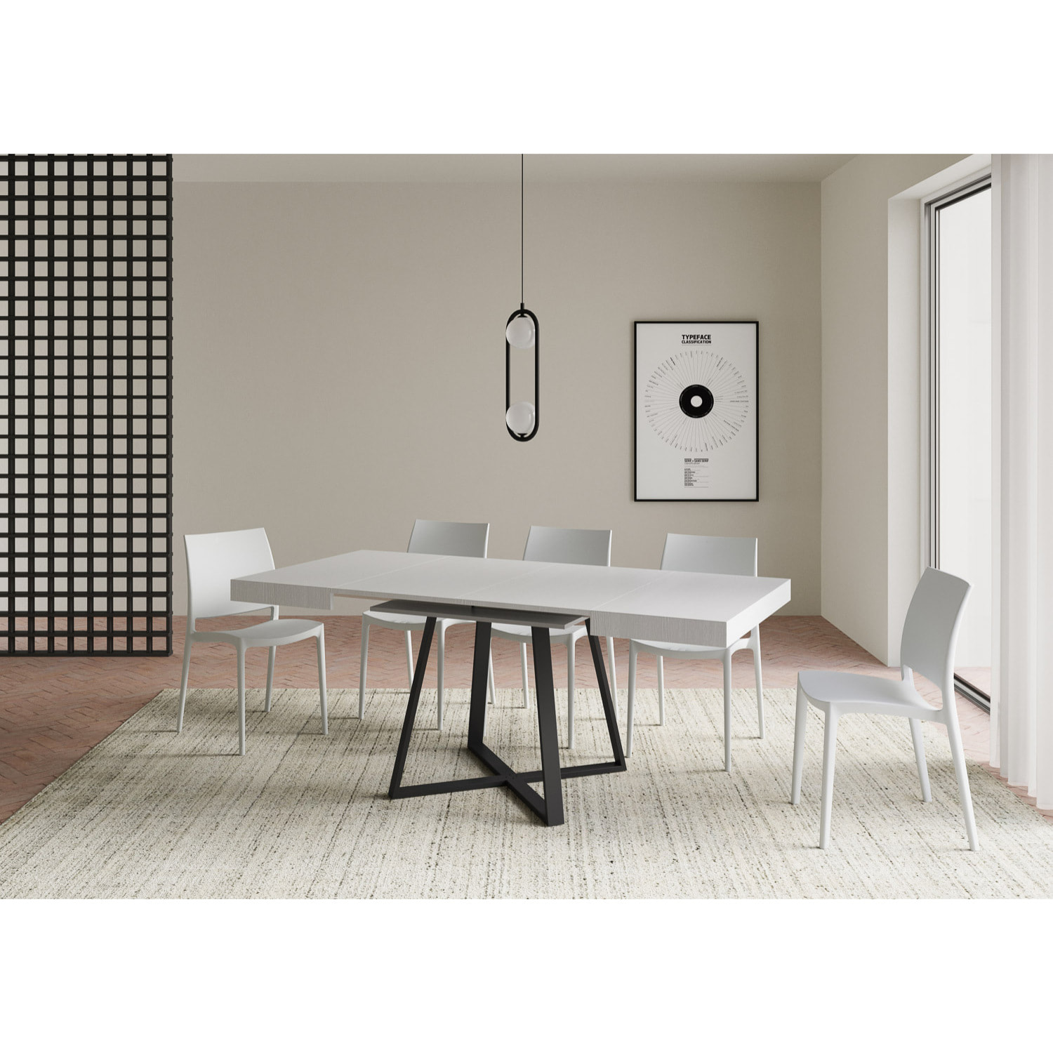 Table extensible 90x90/194 cm Abbraccio frêne blanc pieds anthracite