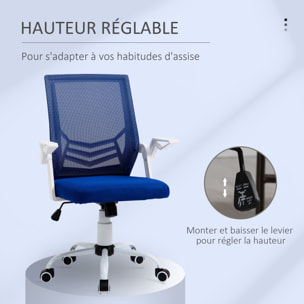 Vinsetto Chaise de bureau ergonomique support lombaires hauteur réglable pivotante 360° accoudoirs relevables polyester maille bleu