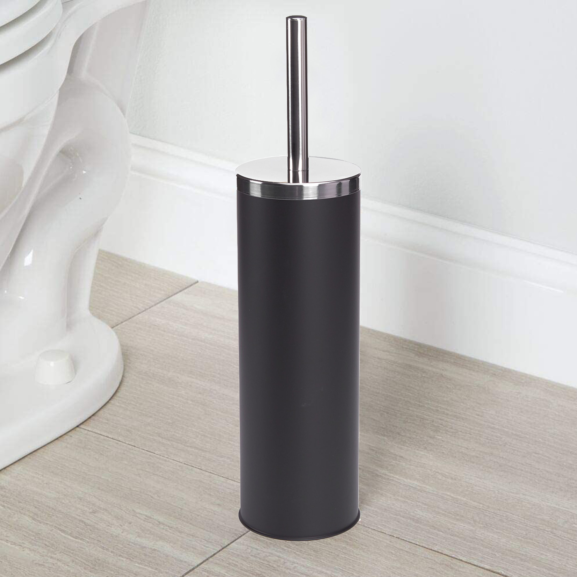 ESCOBILLA DE BAÑO METAL Y ACERO INOXIDABLE NEGRA