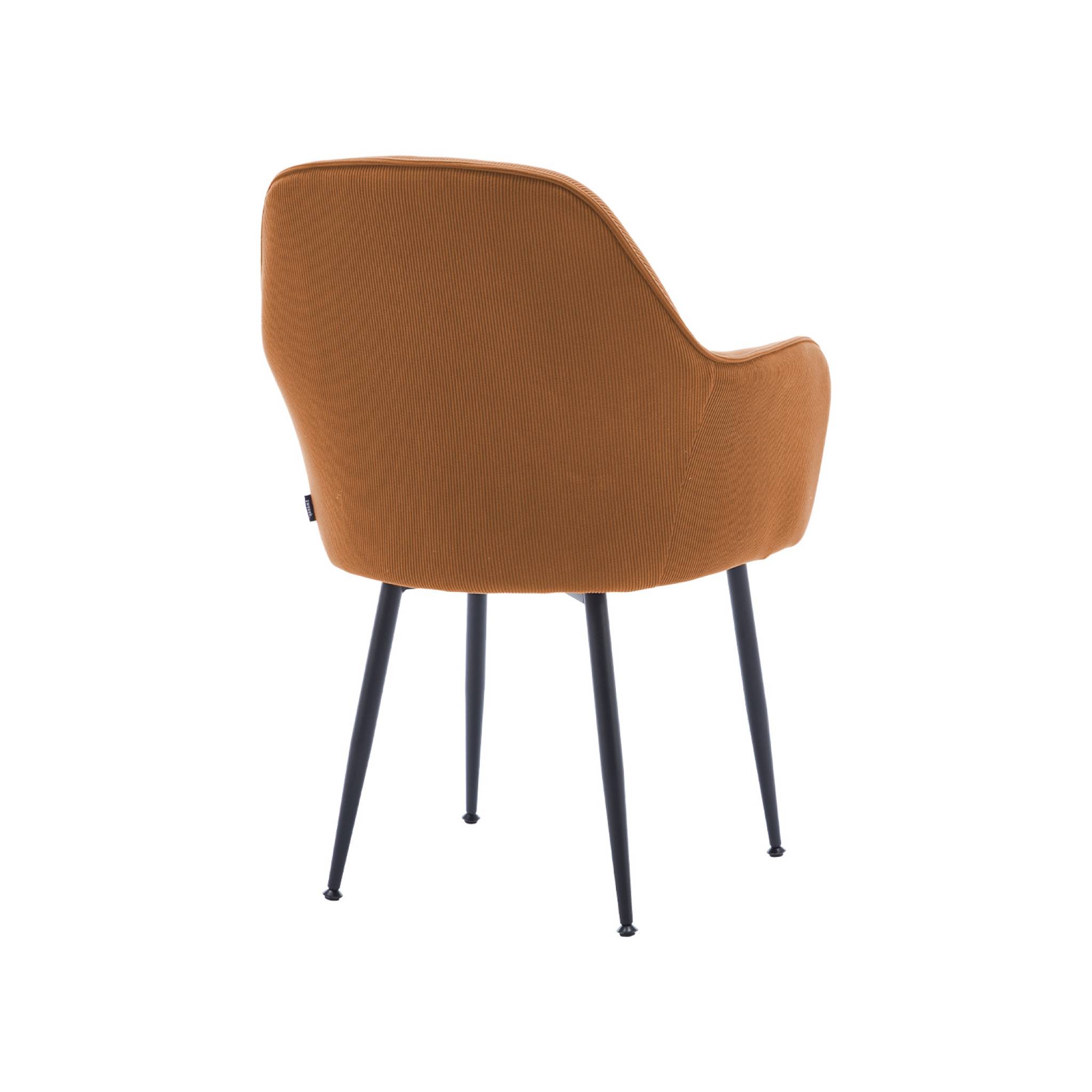 Lot de 4 fauteuils en velours côtelé camel et pieds en métal noir mat. L 57 x P 59 x H 84.5cm