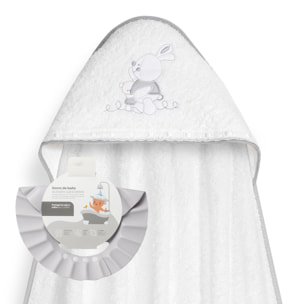 Capa Baño 1X1 Mod Conejitos Abrazos Pasacinta + Gorro Bco/Gris