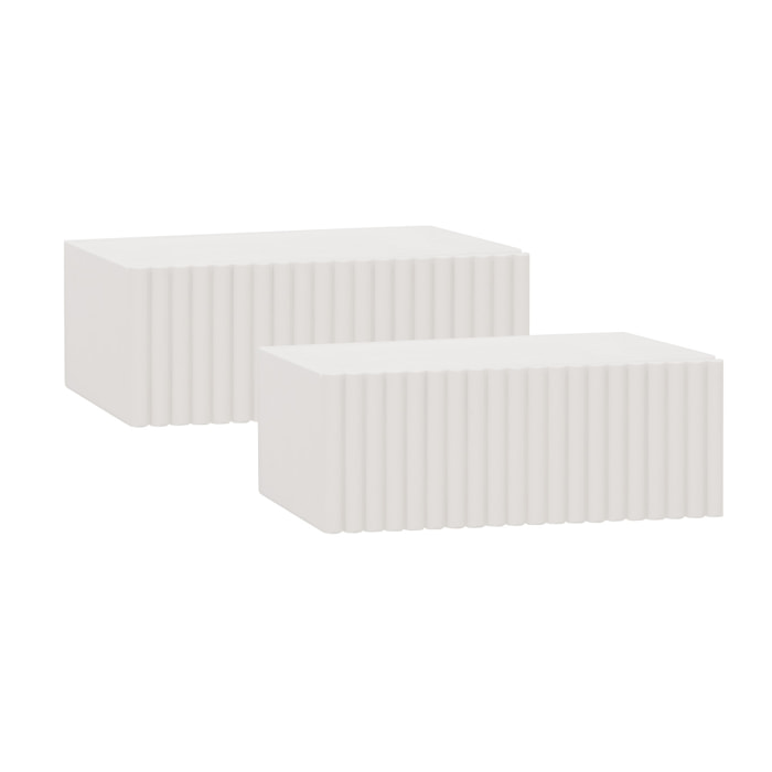 Pack de 2 tables de chevet flottantes en bois massif ton blanc de 40cm Hauteur: 15 Longueur: 40 Largeur: 25.5