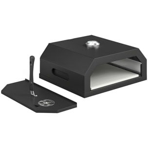 Four à pizza pour barbecue - thermomètre, pierre réfractaire - métal émaillé noir