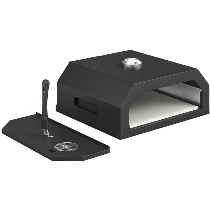 Four à pizza pour barbecue - thermomètre, pierre réfractaire - métal émaillé noir