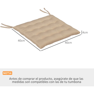 Juego de 6 Cojines para Sillas de Comedor, 40x40 cm, 6 Piezas, Cojines para Sillas de Jardín Acolchados con Cintas y Fundas Extraíbles, Caqui