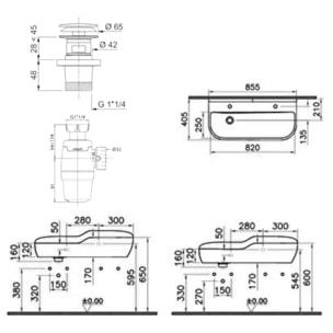 Lavabo pour enfant VITRA Sento Kids 85 cm + siphon et bonde Wirquin