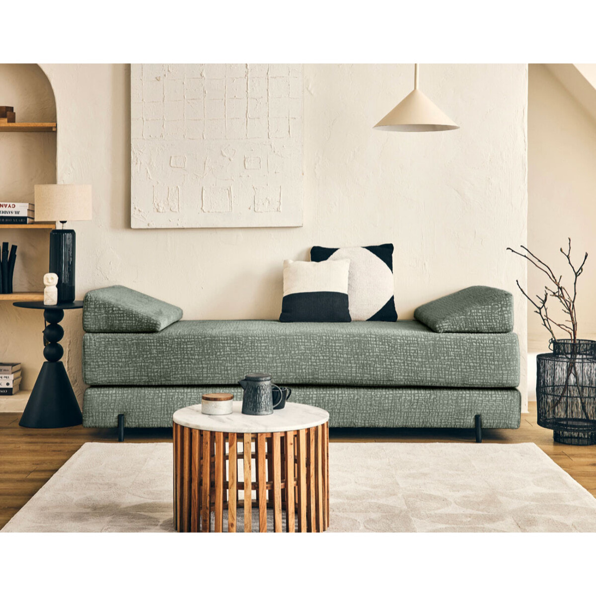 Brescia - banquette 3 places convertible en tissu velours relief - Vert