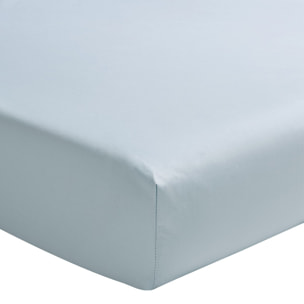 Drap housse uni en percale de coton, bonnet de 30cm, PREMIÈRE, Bleu Glacier