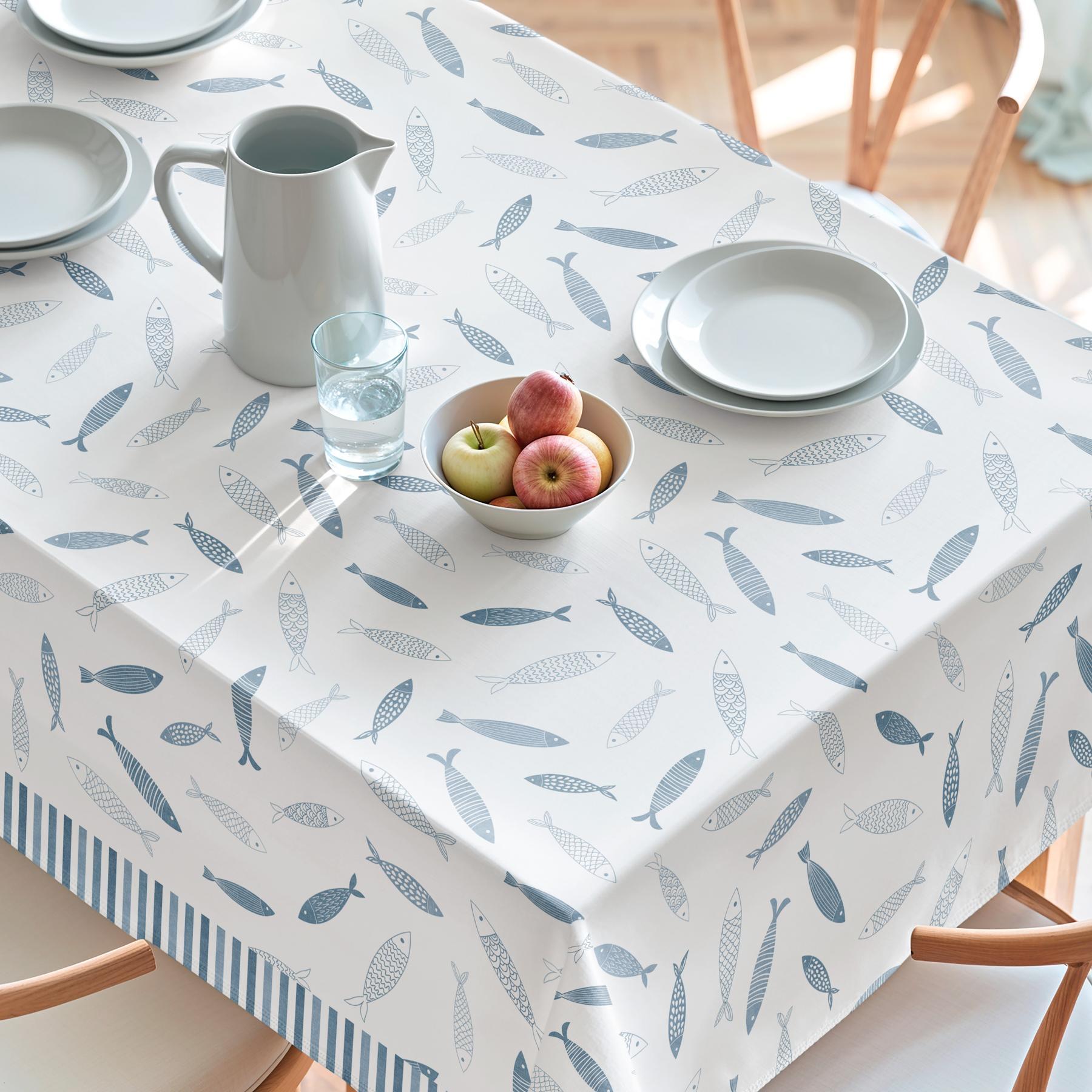 Nappe imprimée anti-tâches FAMARA BLEU