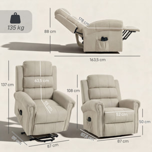 Fauteuil de massage fauteuil releveur électrique inclinaison réglable repose-pied ajustable lin beige