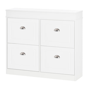 Armoire à chaussures meuble à chaussures rangement pour 32 paires dim. 98L x 24l x 83H cm  4 portes abattantes double niveau MDF blanc