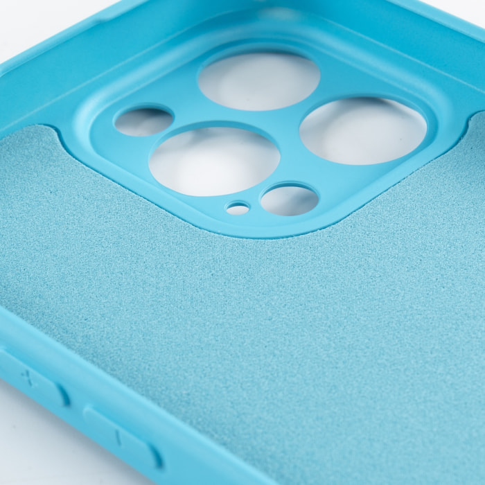 DAM Custodia  Essential in silicone con protezione per fotocamera per iPhone 14 Pro Max. Interno in morbido velluto. 8,04x1,06x16,35 cm. Colore blu