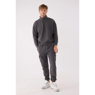 Sudadera deportiva hombre afelpada semi cremallera gris marengo
