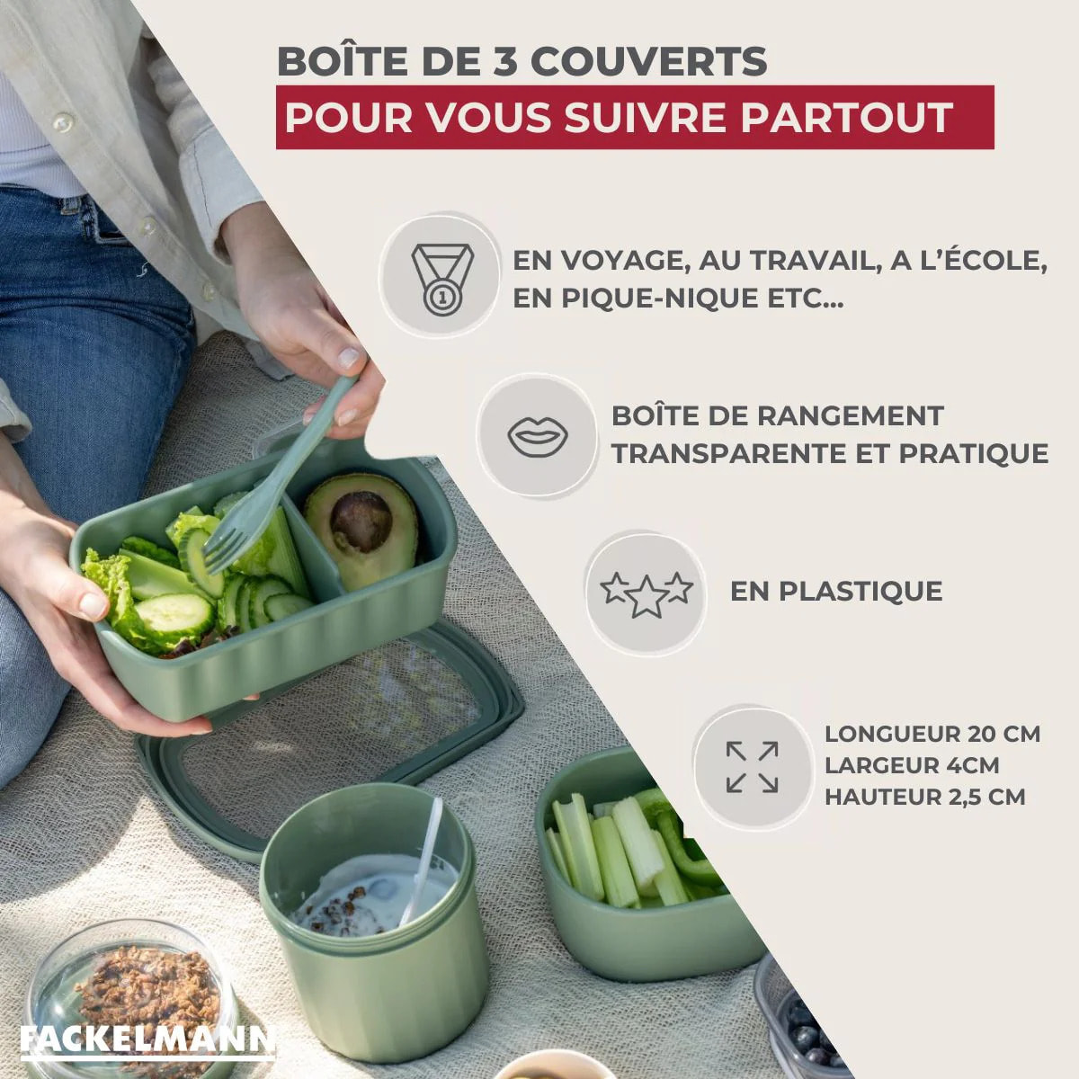 Boîte de 3 couverts réemployables Fackelmann Storage