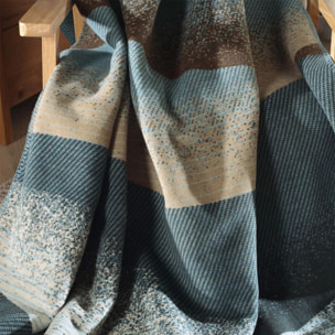 Plaid coton mélangé 415 g/m² motif jacquard bleu beige Sea waves bleu