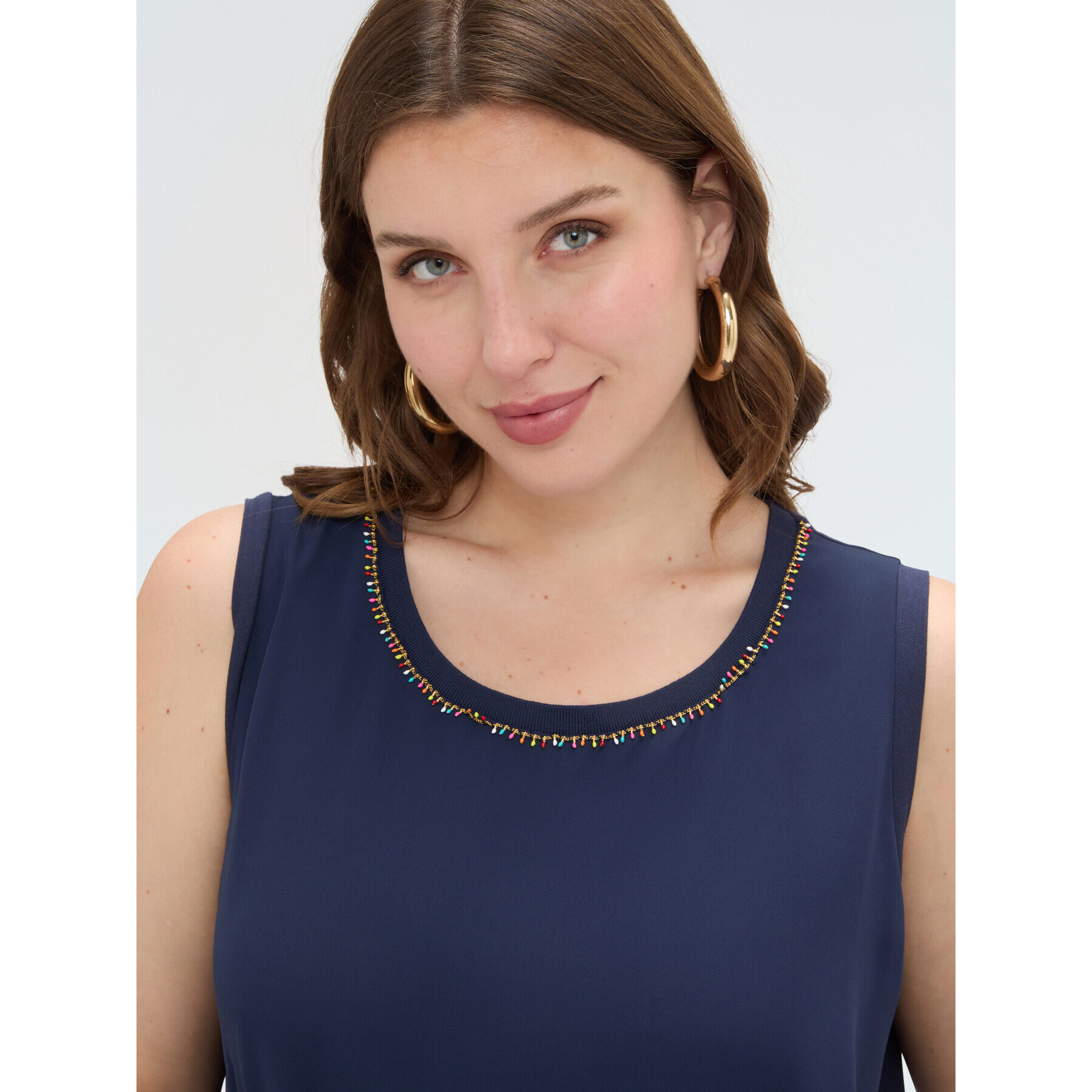Fiorella Rubino - Top bimaterico in viscosa con applicazioni - Blu