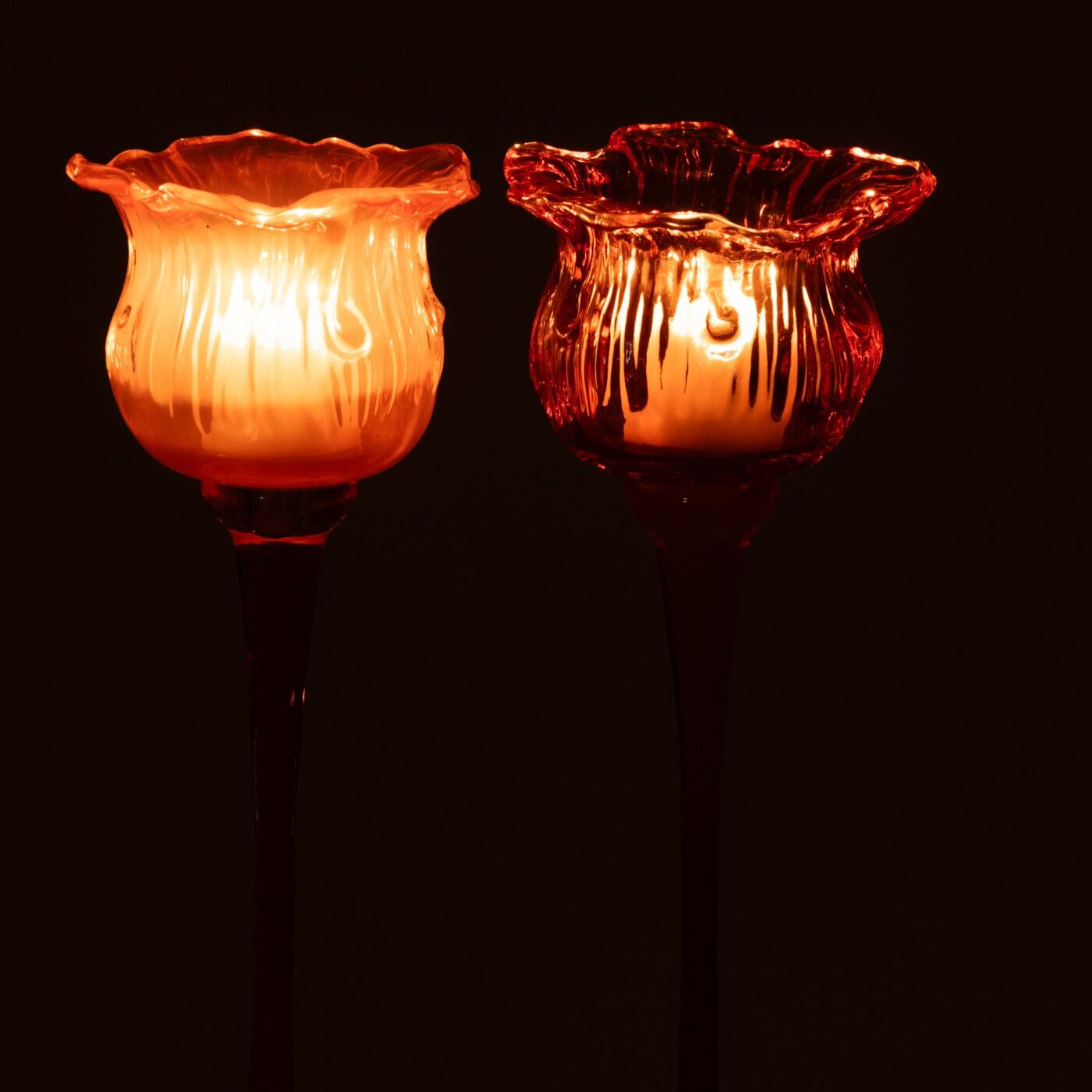 J-Line photophore sur base tulipe - verre - orange - large - assortiment de 2