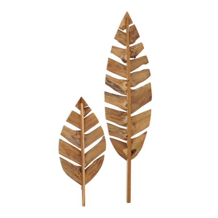 J-Line Objet Mural Feuilles - bois - naturel - set de 2