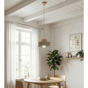 Lampada a sospensione KIVI in acciaio color mokka e legno