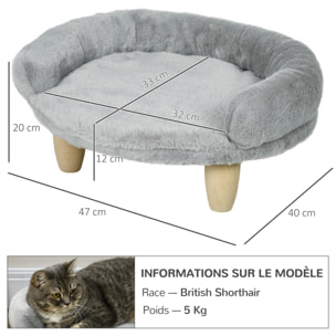 Canapé panier chien ou chat design scandinave housse amovible pieds en bois peluche douce gris