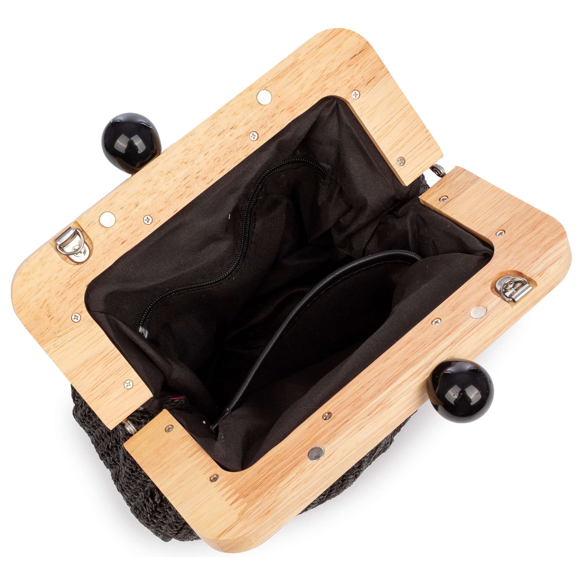 BeneLario Bolso bandolera Mujer. Tela con detalles de madera natural y piel sintética.