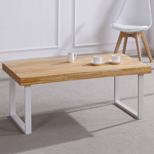 Mesa de centro fija con patas metálicas en blanco y roble salvaje 120x60 cm Natural Roble salvaje - Blanco