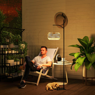 Lampadaire extérieur LED style bohème abat-jour résine tressée effet rotin