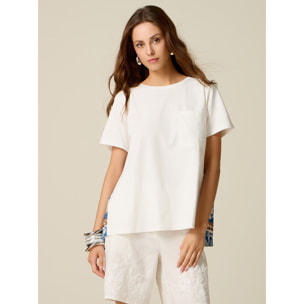 Oltre - Camiseta con espalda plisada estampada - Blanco