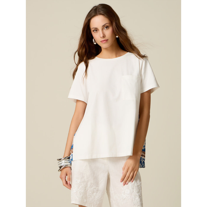 Oltre - Camiseta con espalda plisada estampada - Blanco