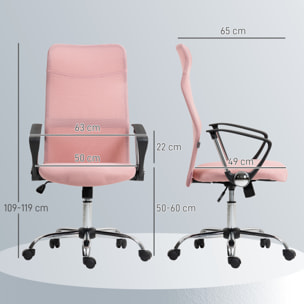 Fauteuil de bureau manager design réglable piètement acier chromé accoudoirs noir maille rose