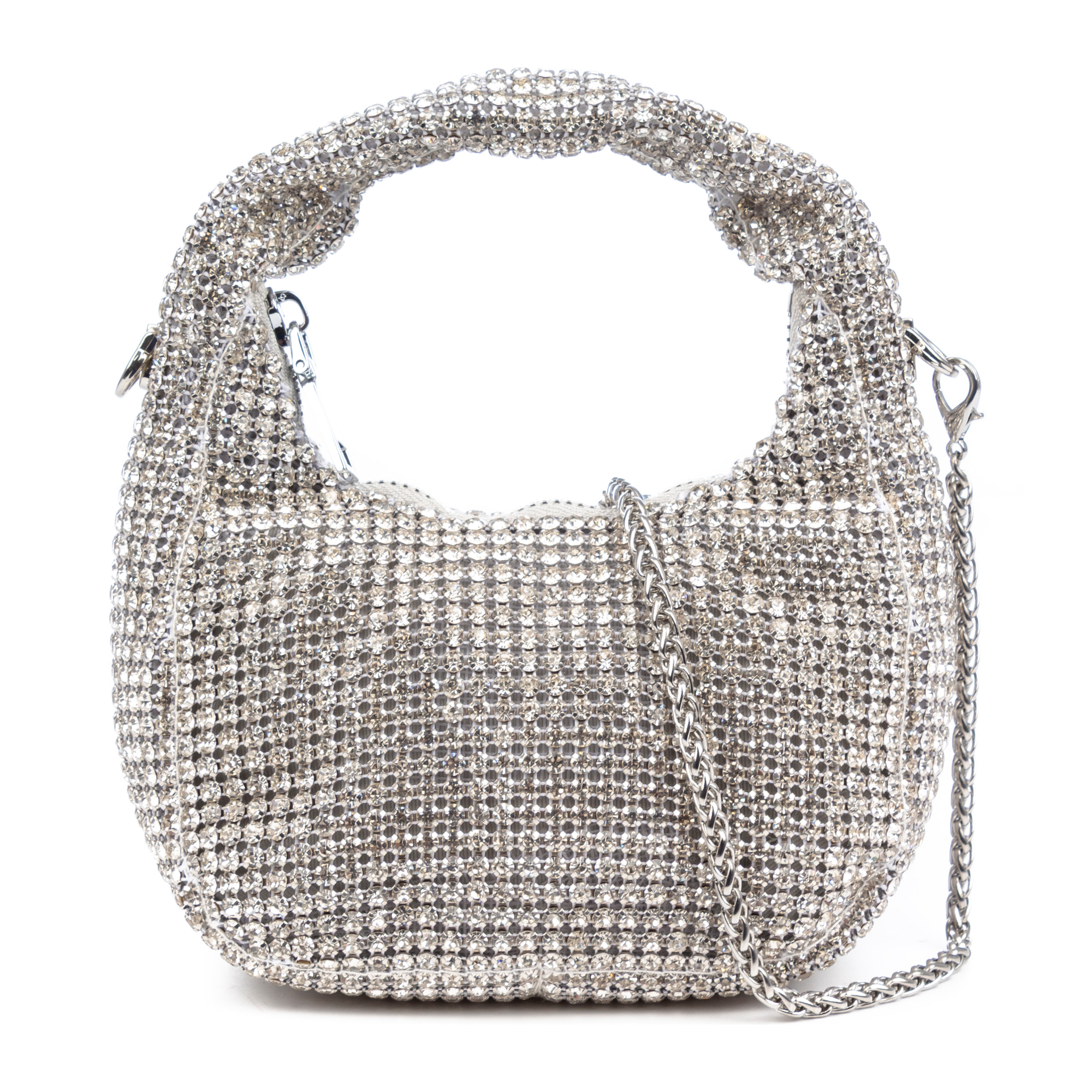 Borsa a mano da festa Baganza con embellishments in zirconia di grado 5A, design a diamante effetto brillante.