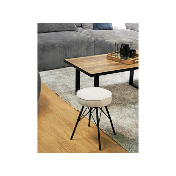 Tabouret H. 45 cm Tissu Capitonné Gris Clair & Métal - AIDA 7483