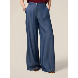 Oltre - Jeans a palazzo in raso di tencel - Blu