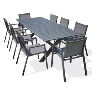 FLORIDE - Ensemble repas de jardin 8 places en aluminium gris anthracite