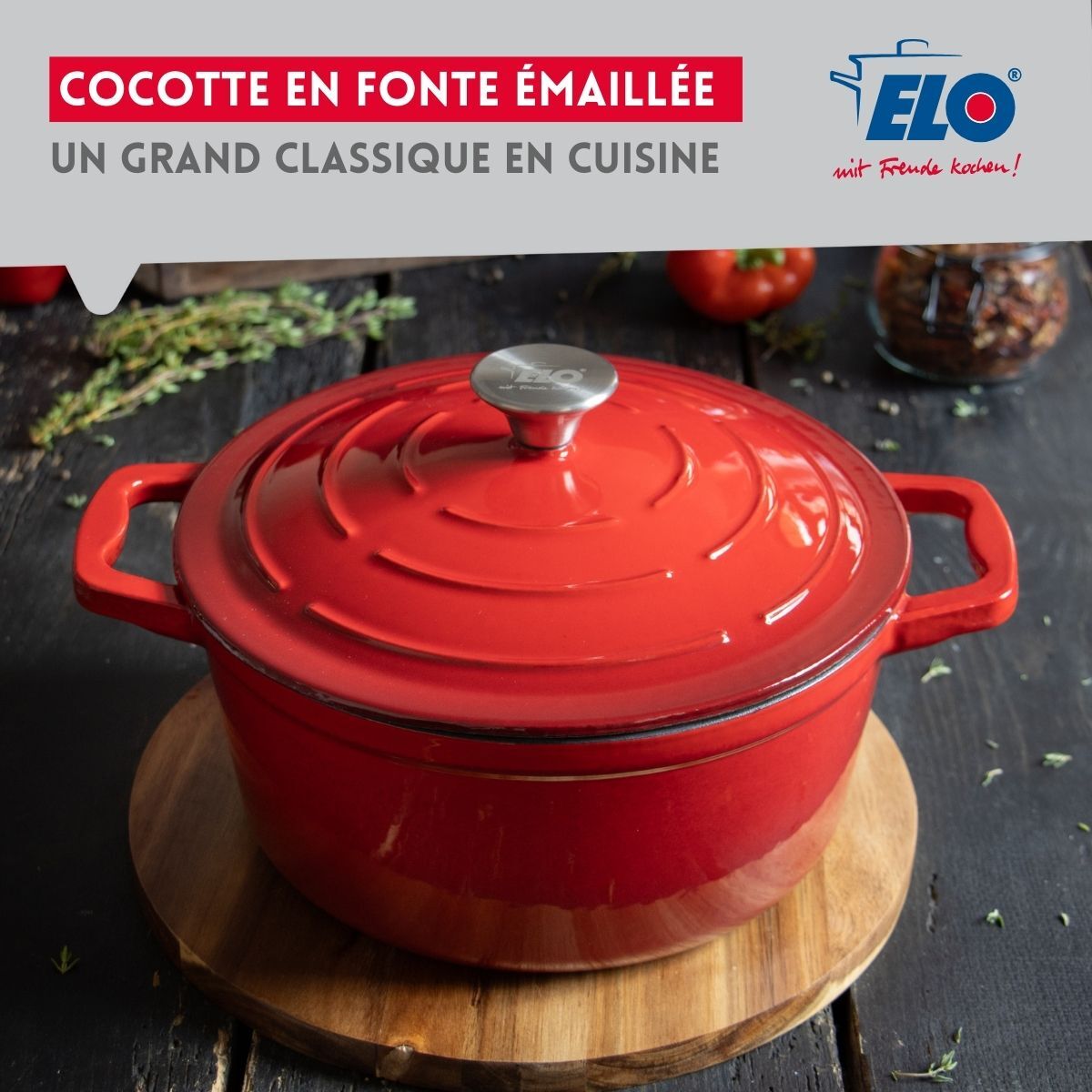Cocotte en fonte émaillée rouge cerise
