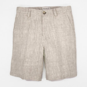 Bermuda de lino rústico natural. Con bolsillos y bragueta.