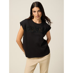 Oltre - T-shirt in jersey con inserto in pizzo - Nero