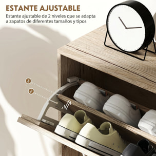 Zapatero Estrecho con 3 Puertas Abatibles, Zapatero Entrada Recibidor, Estantes Ajustables, para 12 Pares de Zapatos, para Pasillo, Espacios Reducidos, Roble